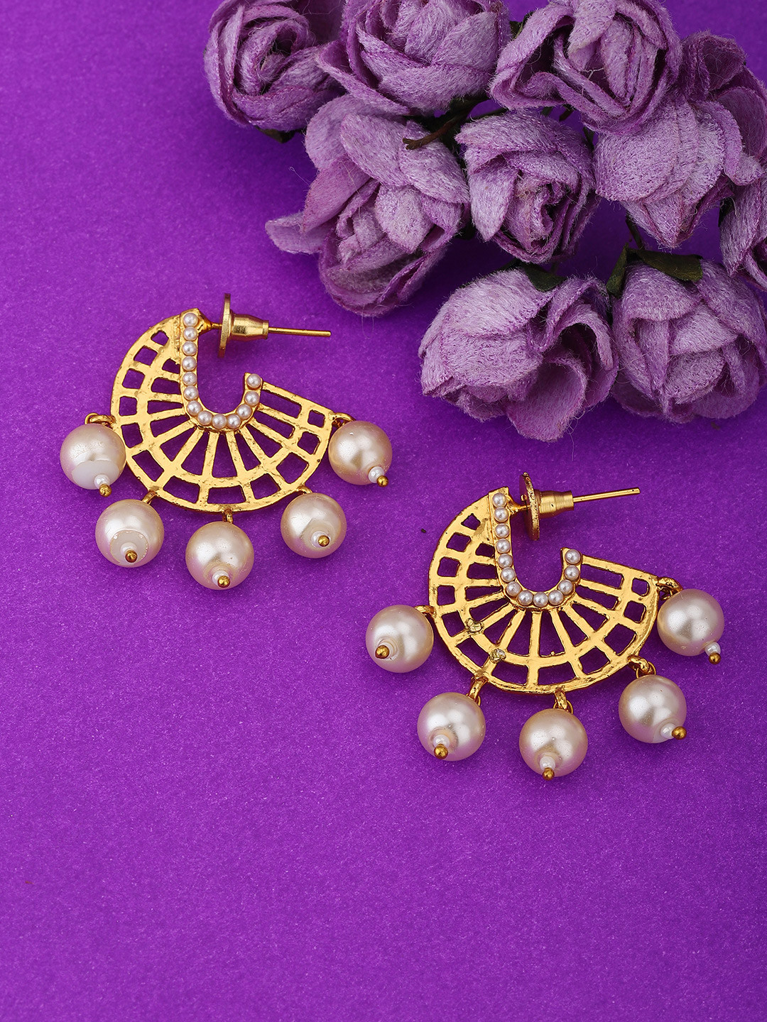 

KOLHA-BY CARLTON Off White Gold-Plated Beaded Classic Drop Earrings