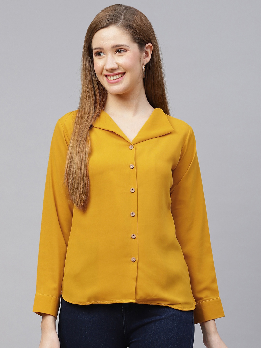 

Selvia Women Mustard Regular Fit Solid Opaque Casual Shirt