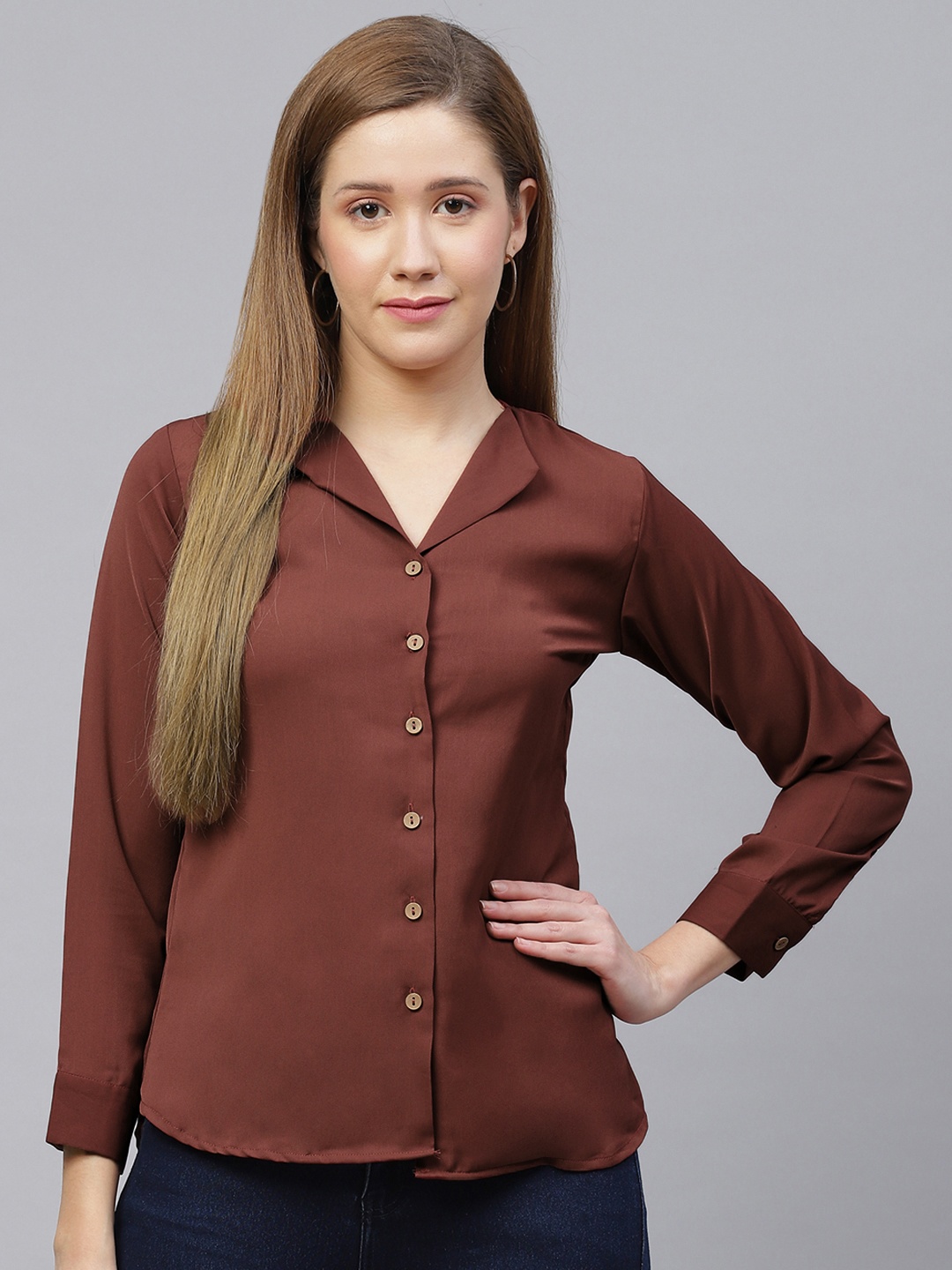 

Selvia Women Brown Regular Fit Solid Opaque Casual Shirt