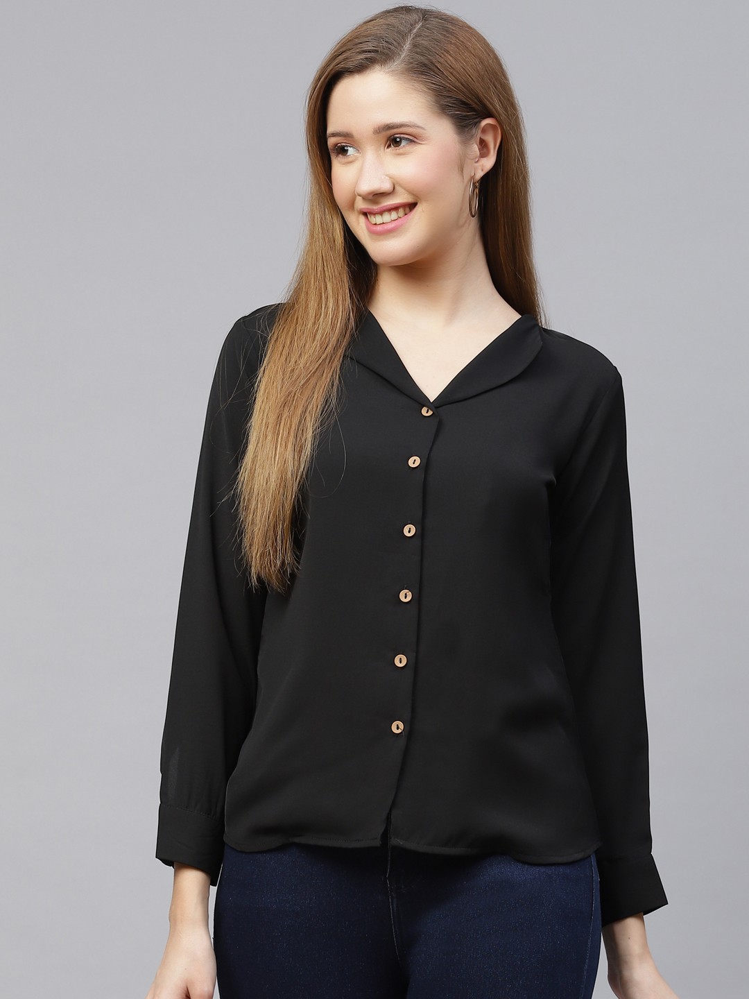 

Selvia Women Black Regular Fit Solid Opaque Casual Shirt