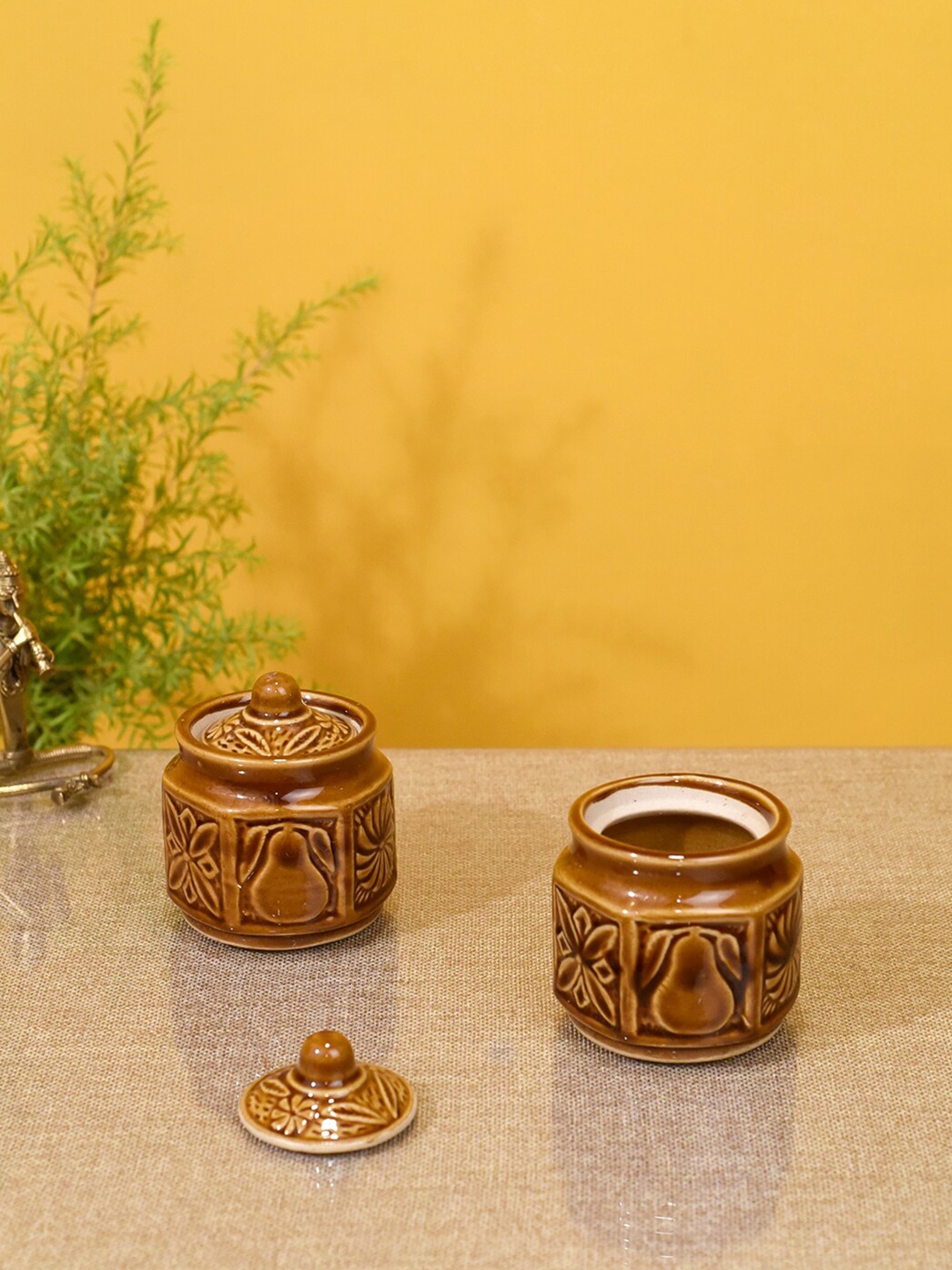 

AAKRITI ART CREATIONS Brown Set of 2 Ethnic Martaban Ceramic Jars