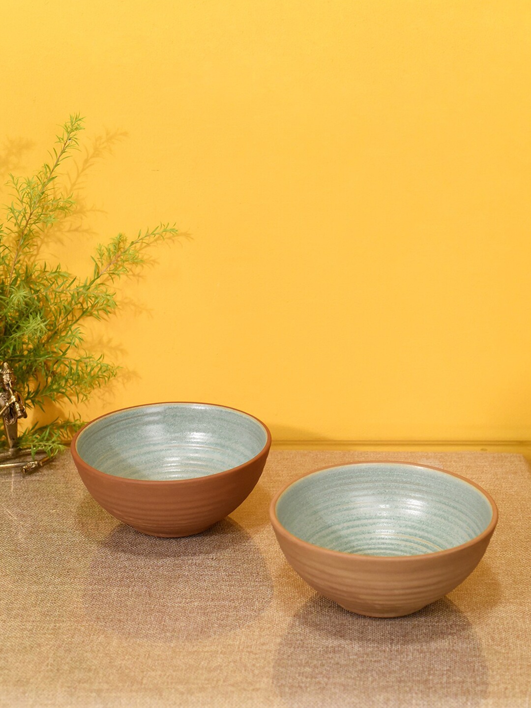 

AAKRITI ART CREATIONS Set Of 2 Brown & Sea Green Desert Sand Serving Ceramic Bowls