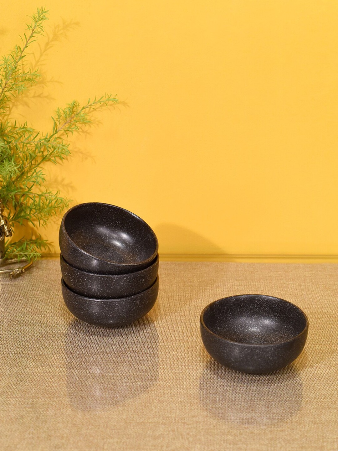 

AAKRITI ART CREATIONS Set Of 4 Black & Ceramic Starry Night Matte Veg Bowls