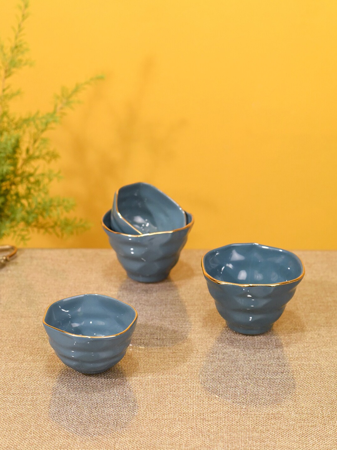 

AAKRITI ART CREATIONS Set of 4 Blue Textured Ceramic Matte Bowls