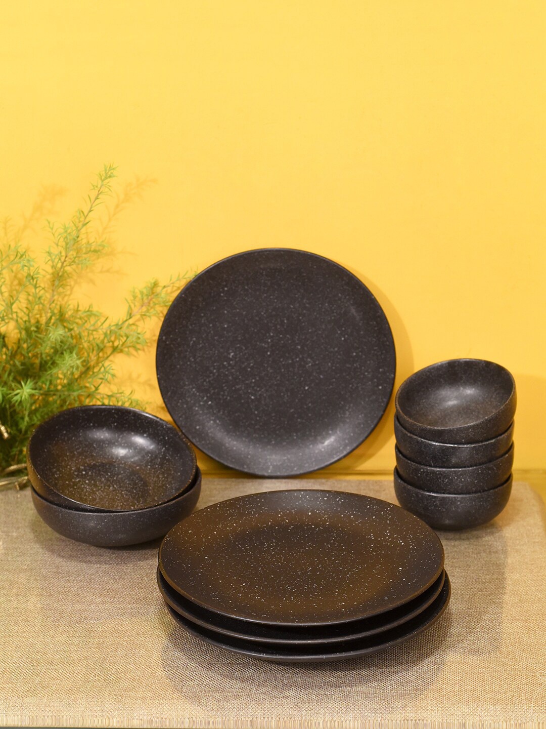 

AAKRITI ART CREATIONS Set Of 10 Black Starry Night Printed Dinner Set