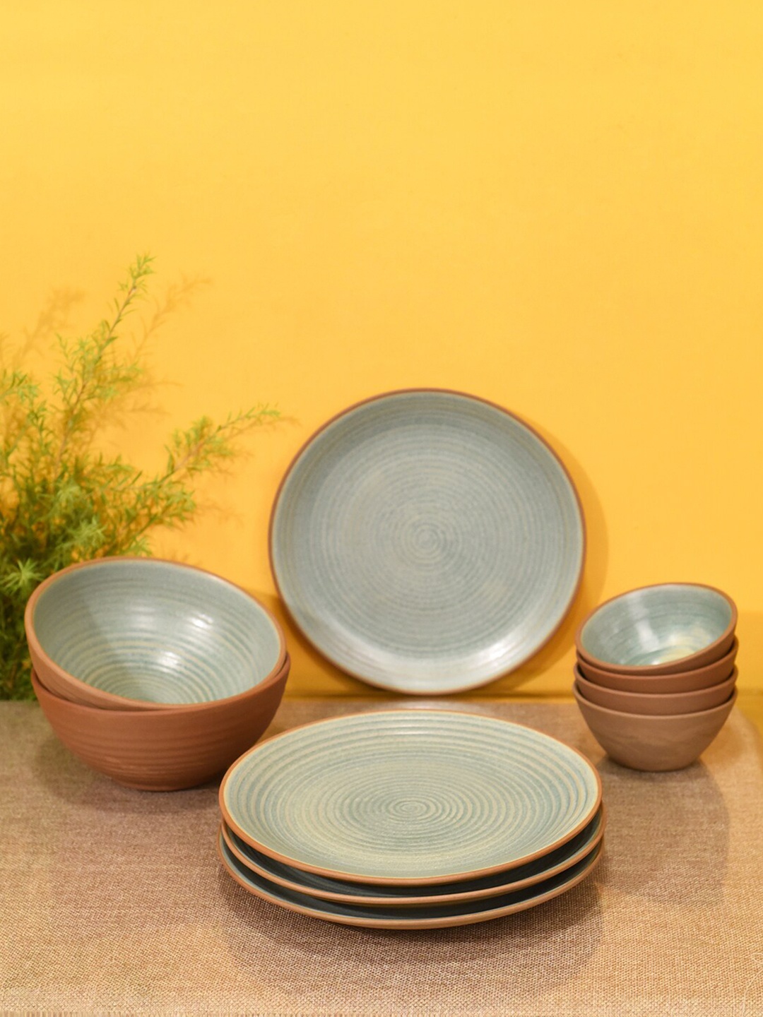 

AAKRITI ART CREATIONS Brown & Sea Green 10 Pieces Ceramic Matte Bowls