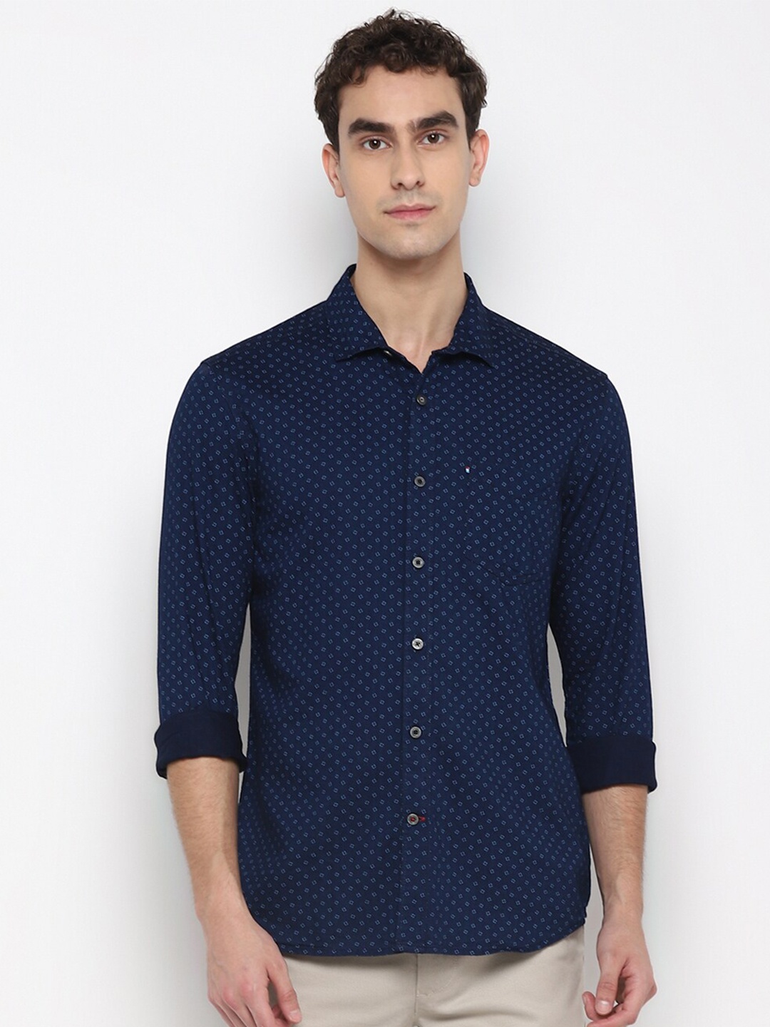 

Red Chief Men Blue Opaque Printed Cotton Casual Shirt