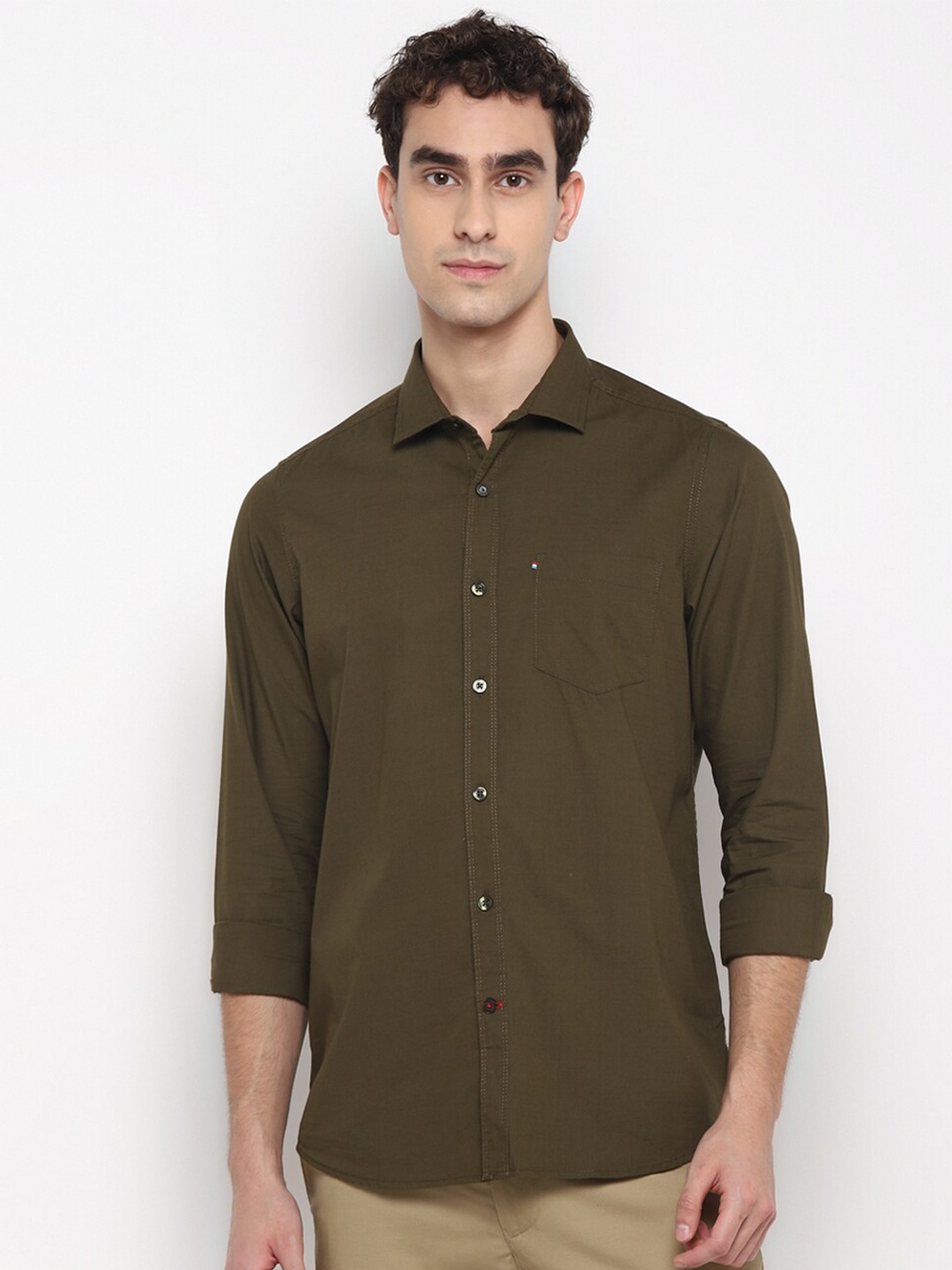 

Red Chief Men Olive Green Solid Casual Shirt