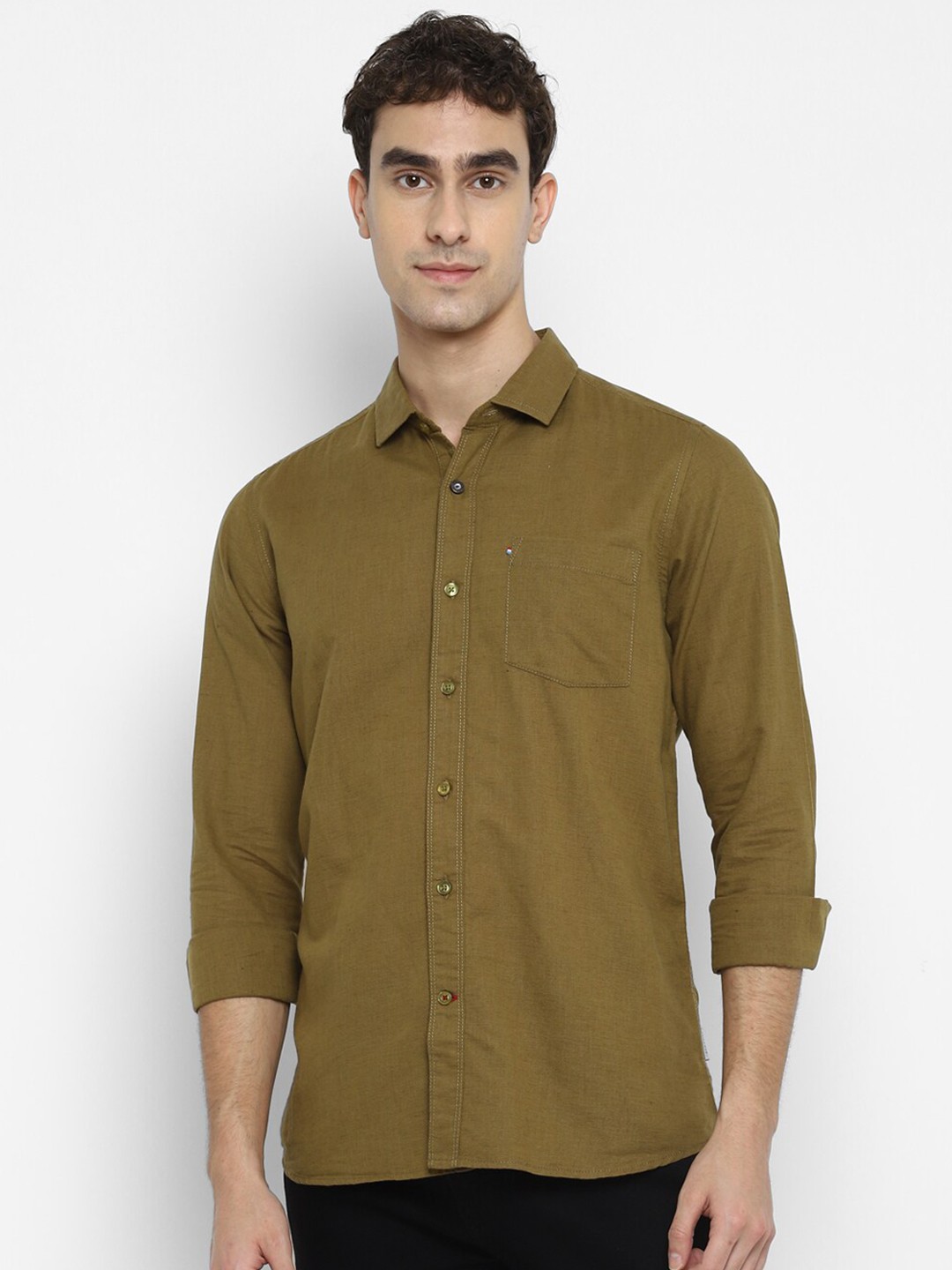 

Red Chief Men Olive Green Opaque Casual Shirt