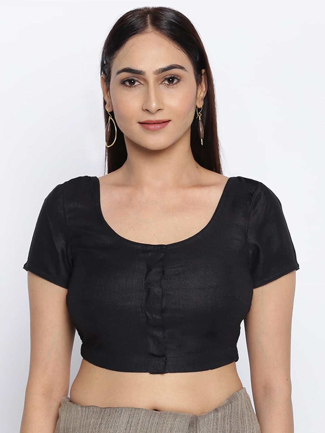 

Fabindia Women Black Solid Saree Blouse
