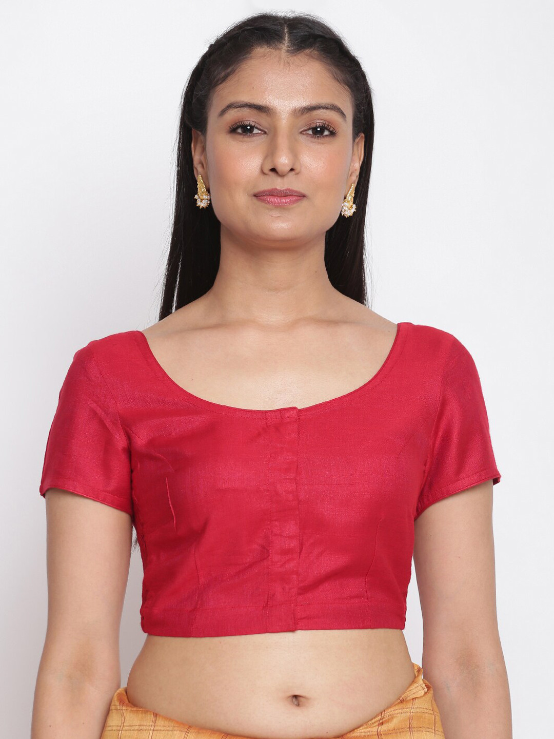 

Fabindia Women Red Solid Saree Blouse