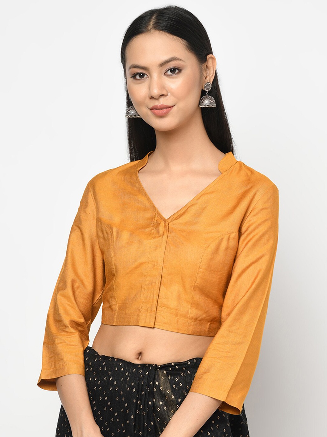 

Fabindia Women Mustard Yellow Solid Saree Blouse