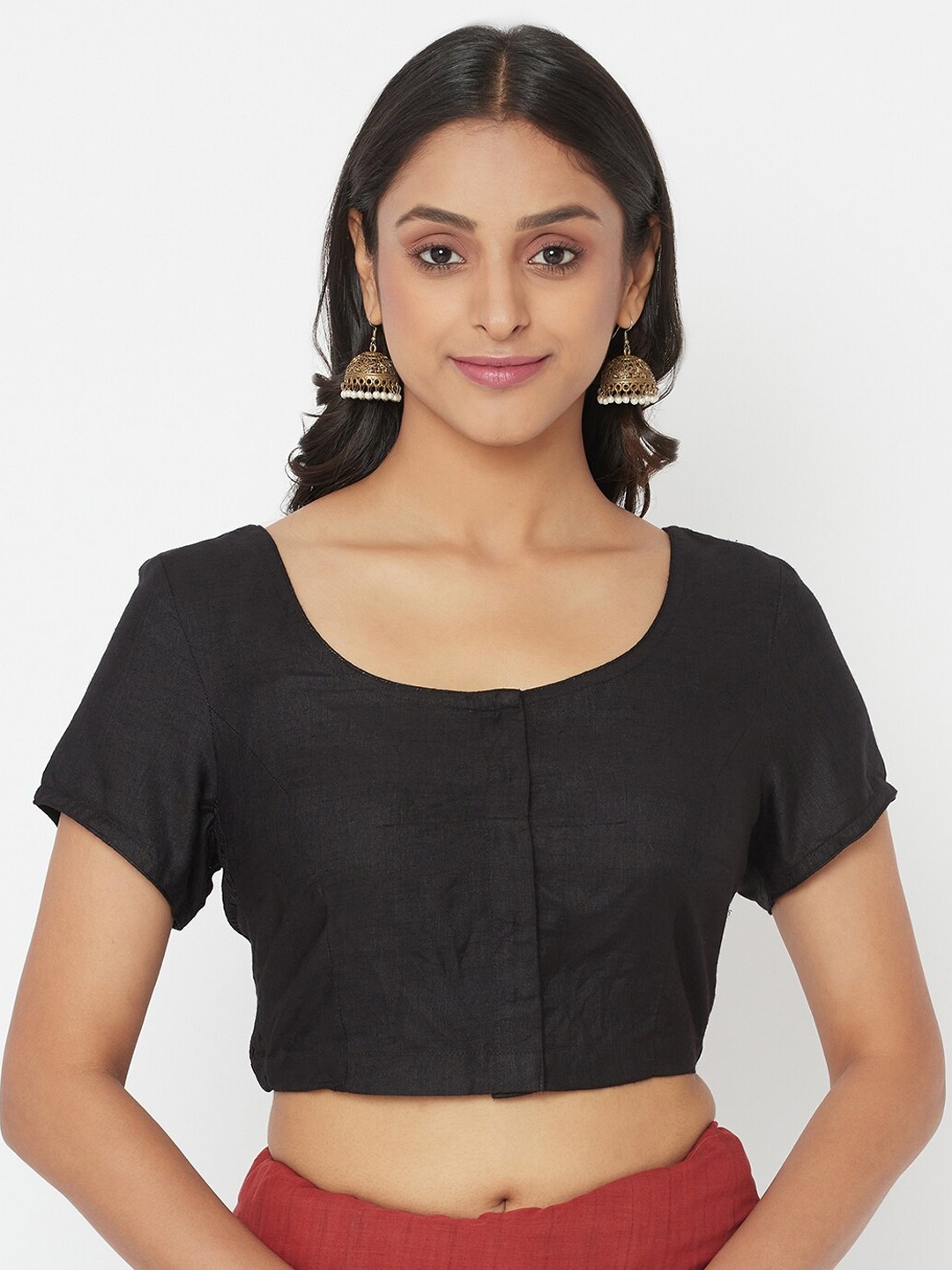 

Fabindia Women Black Solid Saree Blouse