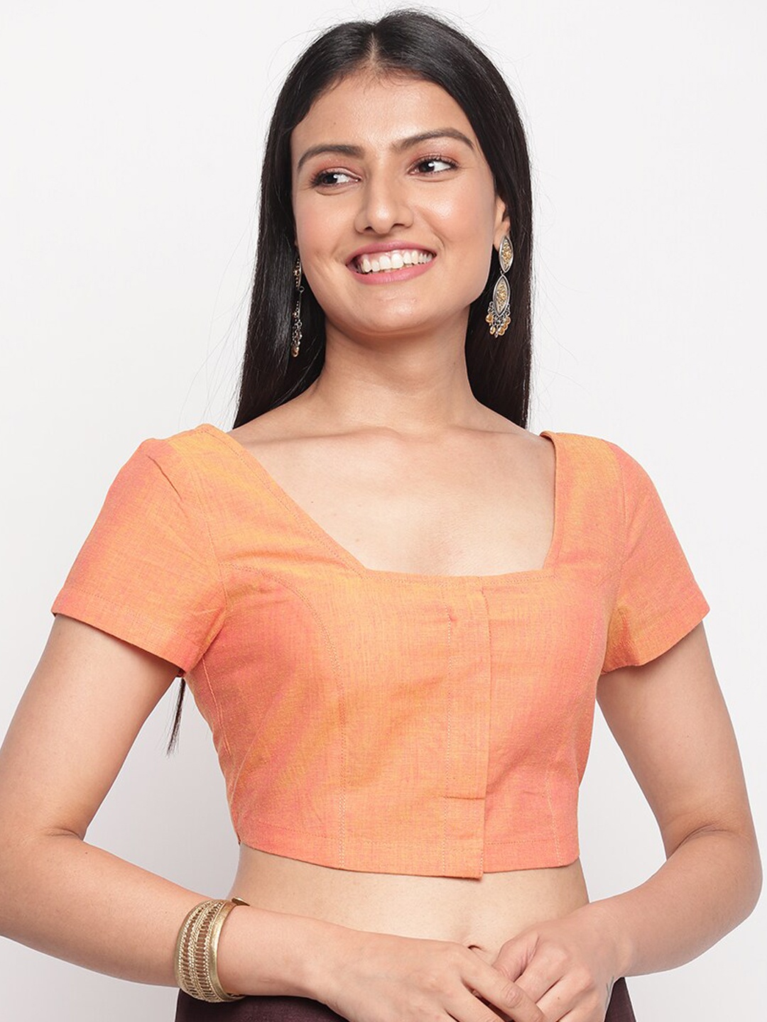 

Fabindia Rust Orange Solid Saree Blouse