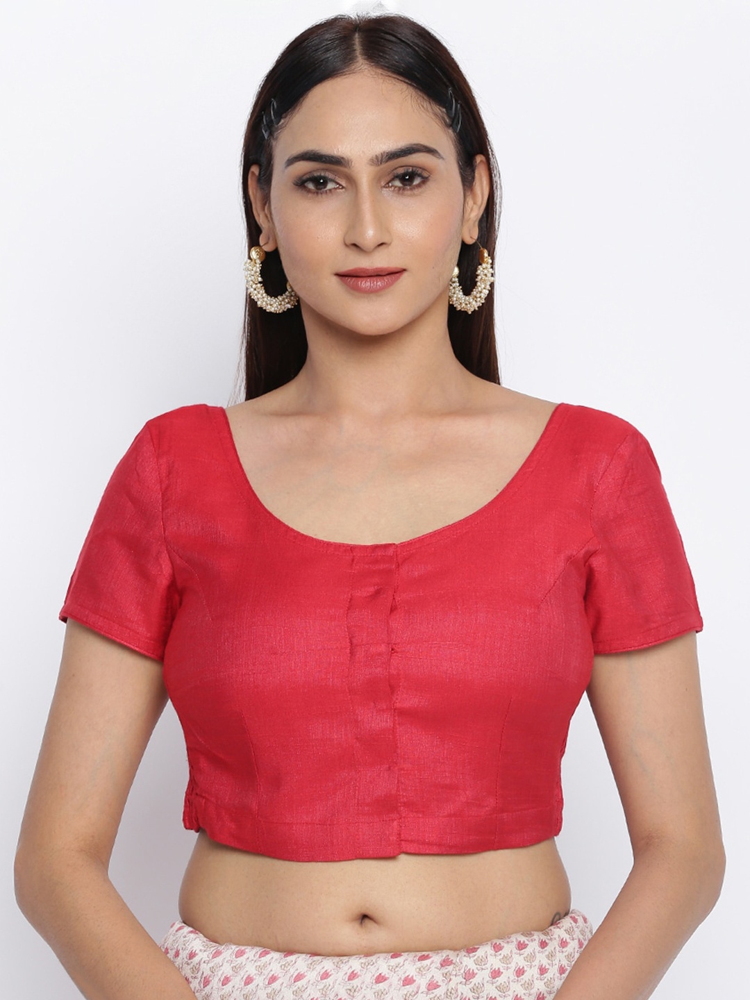 

Fabindia Women Red Solid Elasticated Saree Blouse