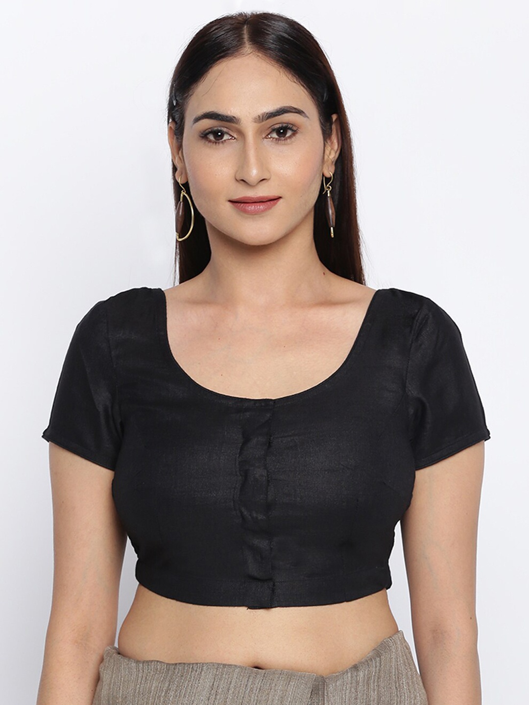 

Fabindia Women Black Solid Woven Saree Blouse