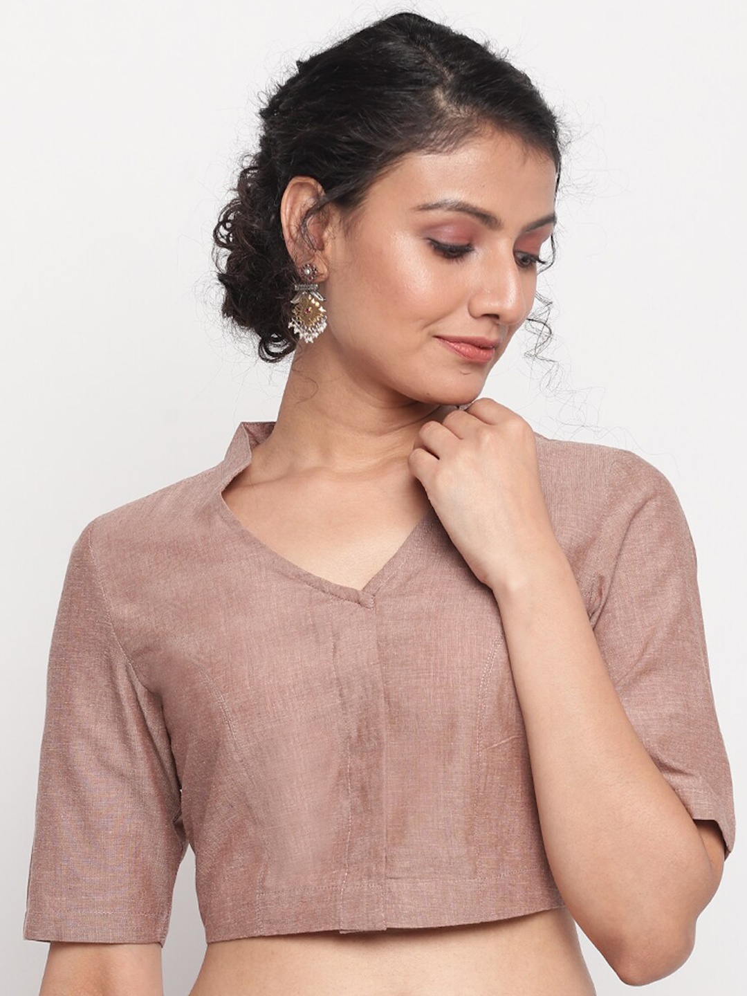

Fabindia Women Beige Solid Cotton Saree Blouse
