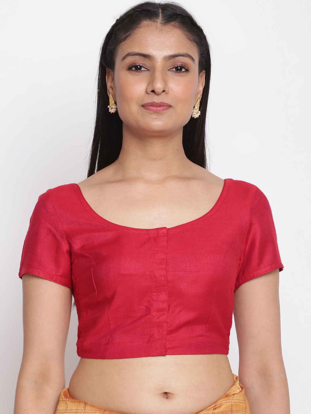 

Fabindia Women Red Solid Saree Blouse