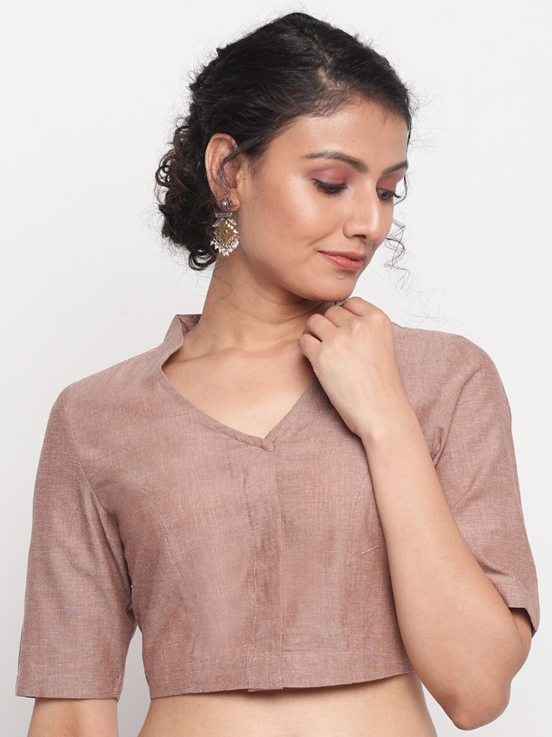 

Fabindia Women Beige Solid Cotton Saree Blouse