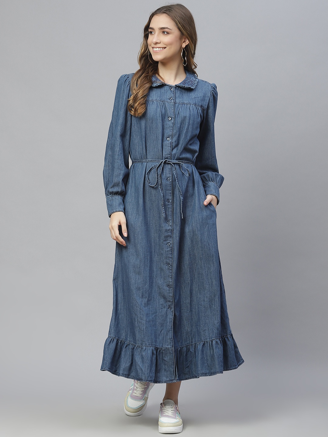 

Marks & Spencer Blue Pure Cotton Maxi Dress with Frilled Hem