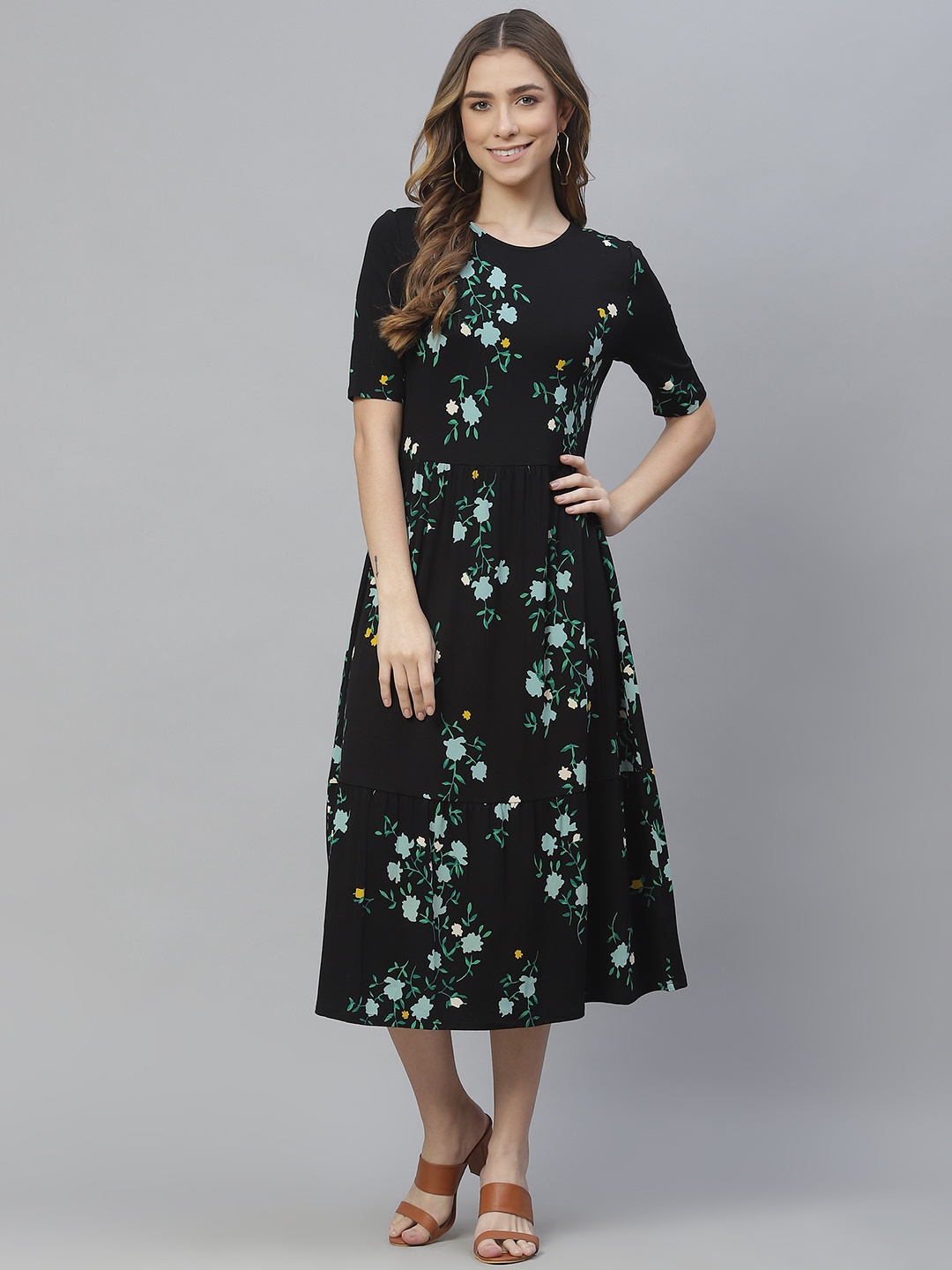 

Marks & Spencer Black Floral Empire Midi Dress