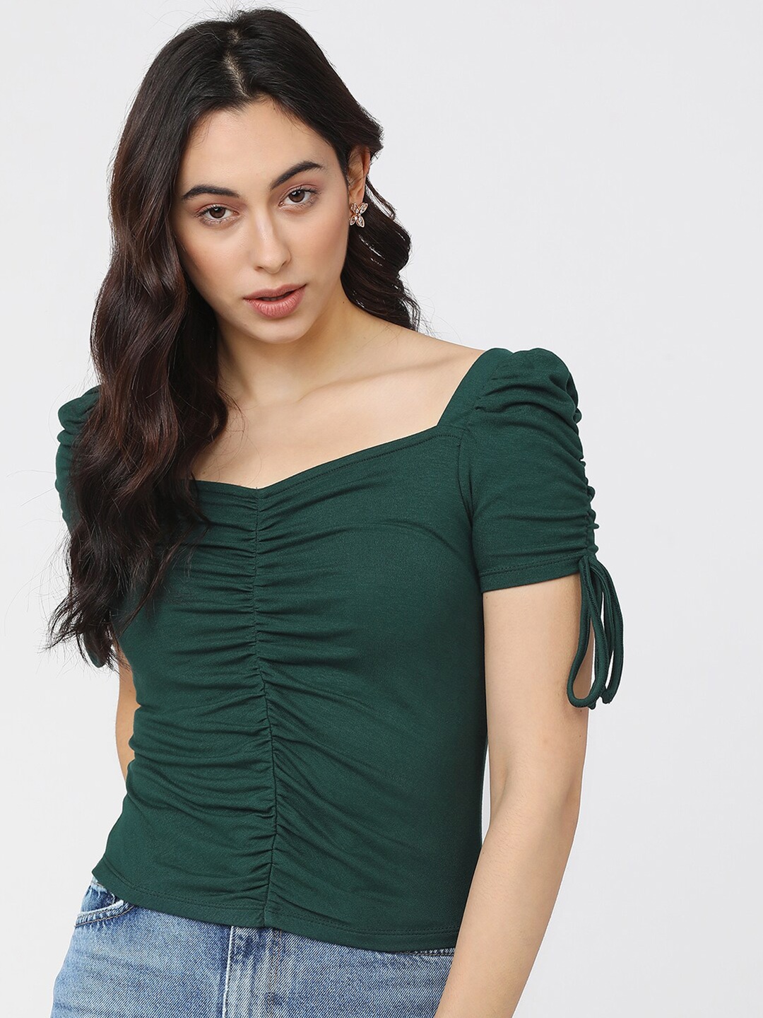 

Tokyo Talkies Green Sweetheart Neck Regular Top