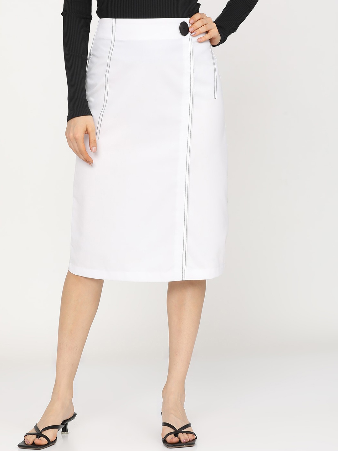 

CHIC BY TOKYO TALKIES Women White Solid Overlapped A-Line Skirt