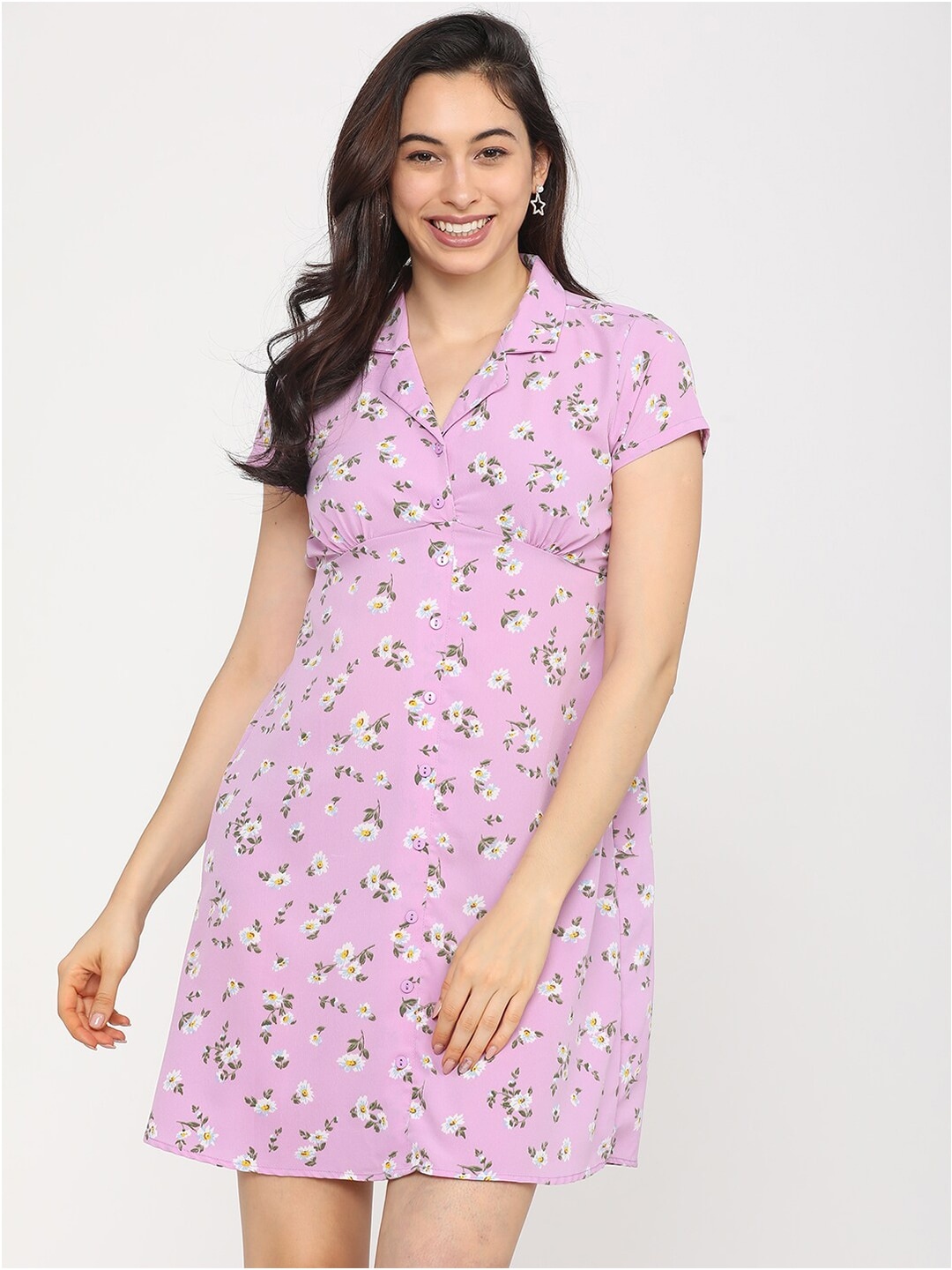 

Tokyo Talkies Purple & Blue Floral Printed A-Line Dress