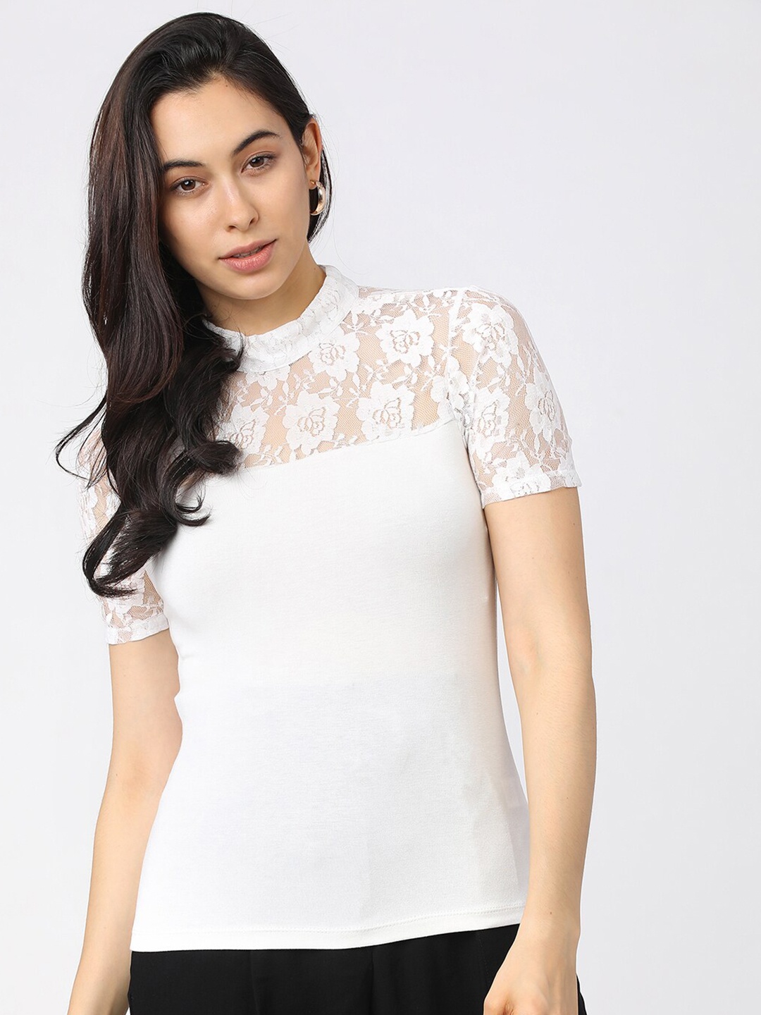 

Tokyo Talkies White Lace Fitted Top