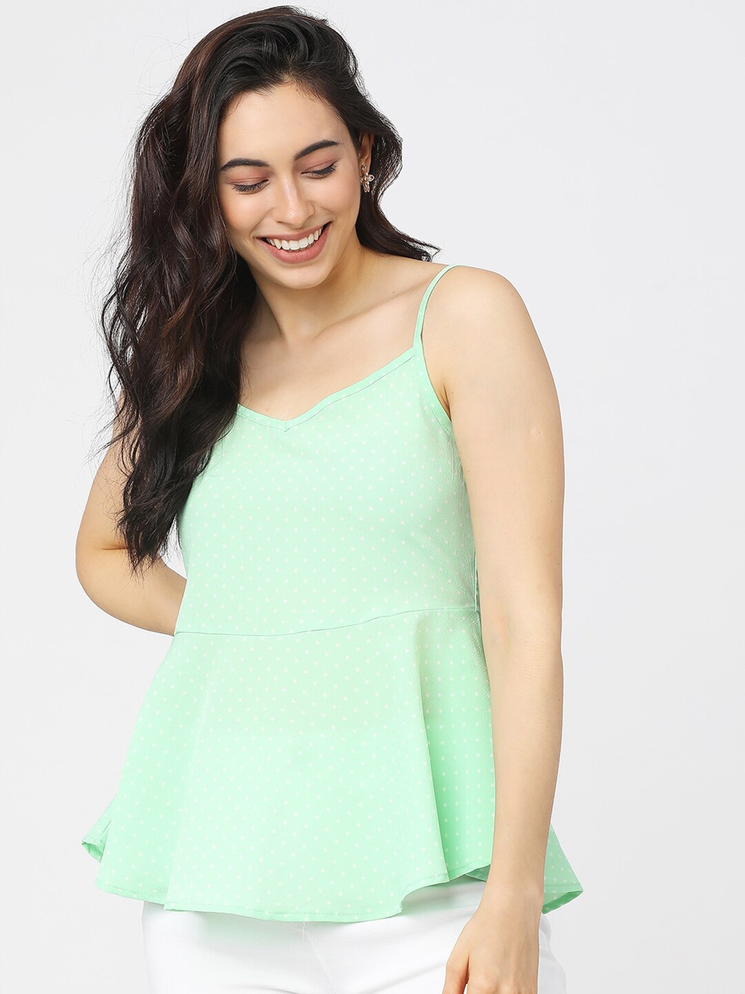 

Tokyo Talkies Green Solid Peplum Top