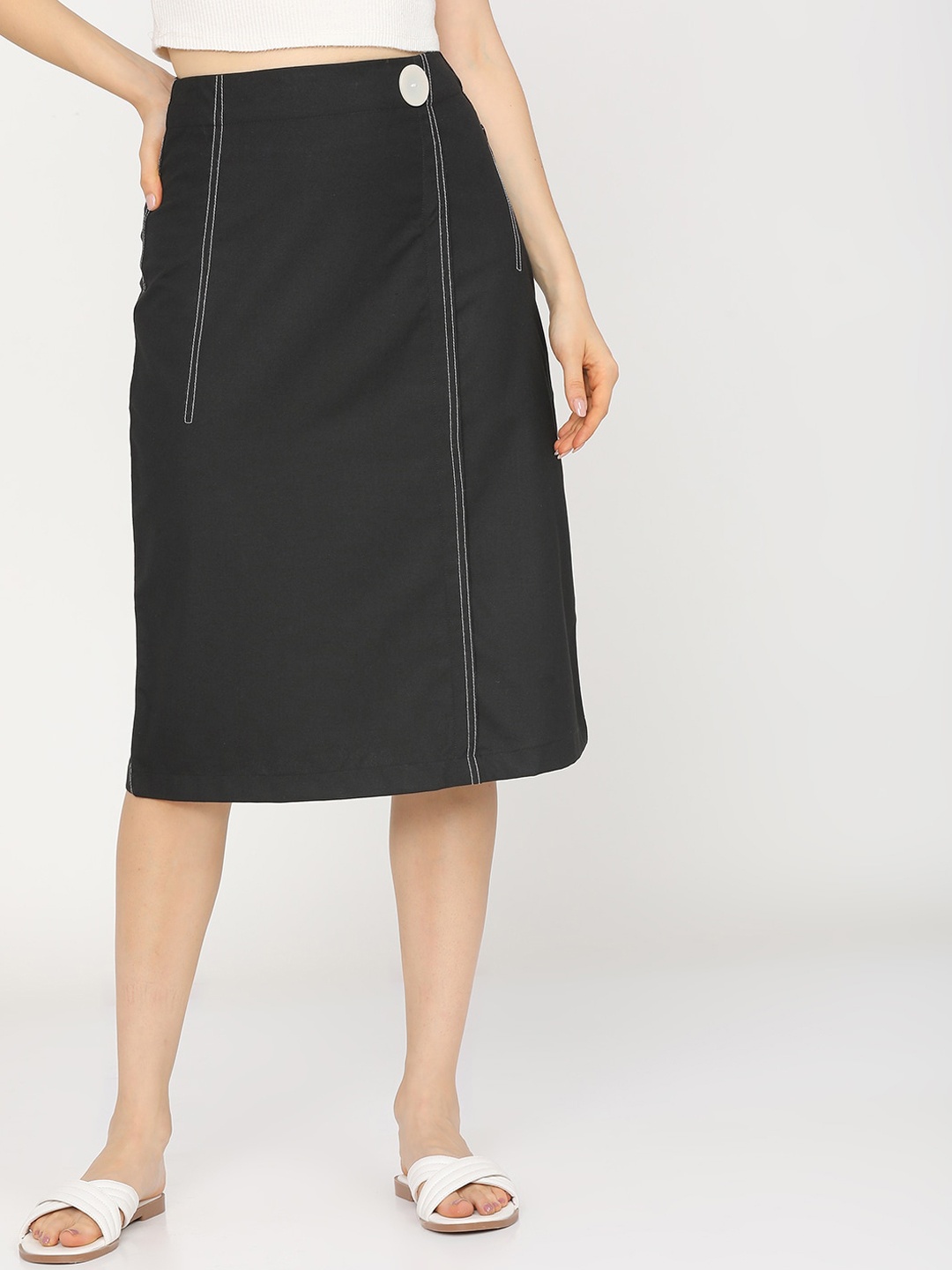 

CHIC BY TOKYO TALKIES Women Black Solid A-Line Midi-Skirt