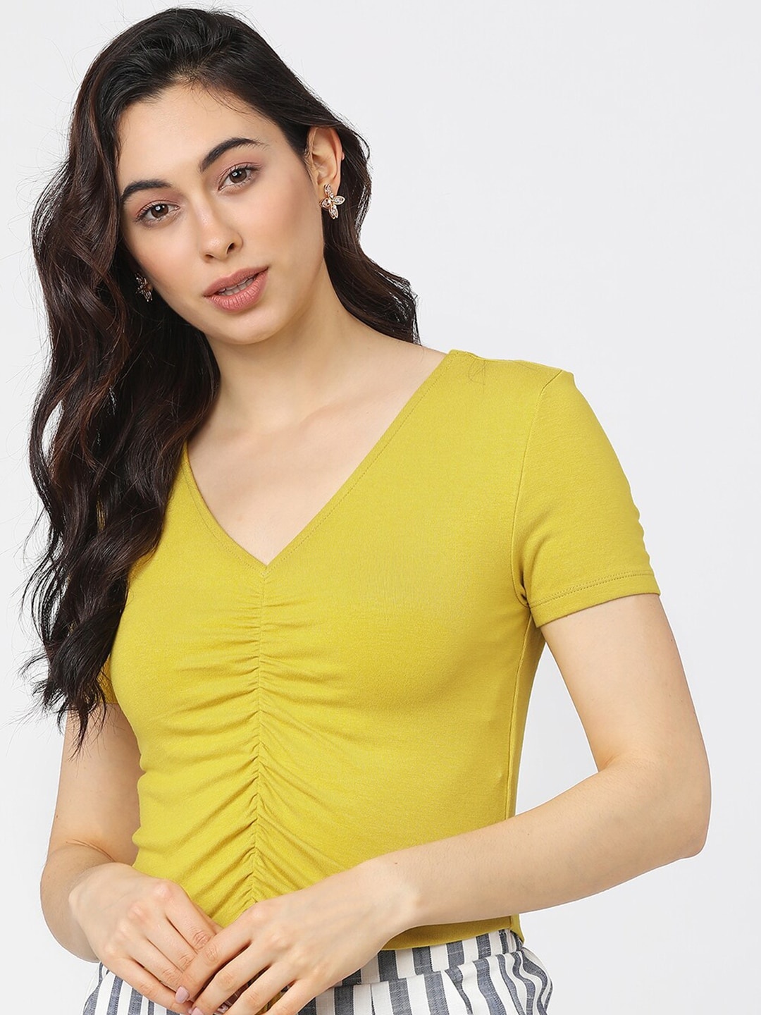 

Tokyo Talkies Yellow Fitted Crop Top