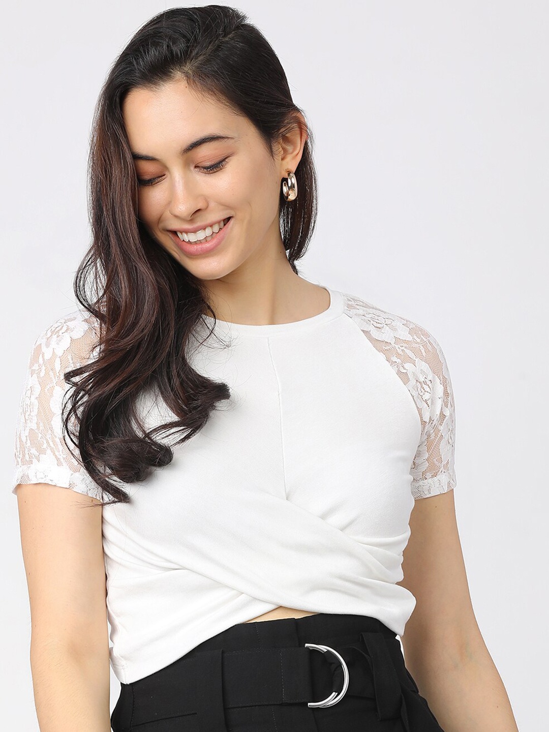 

Tokyo Talkies White Lace Fitted Top