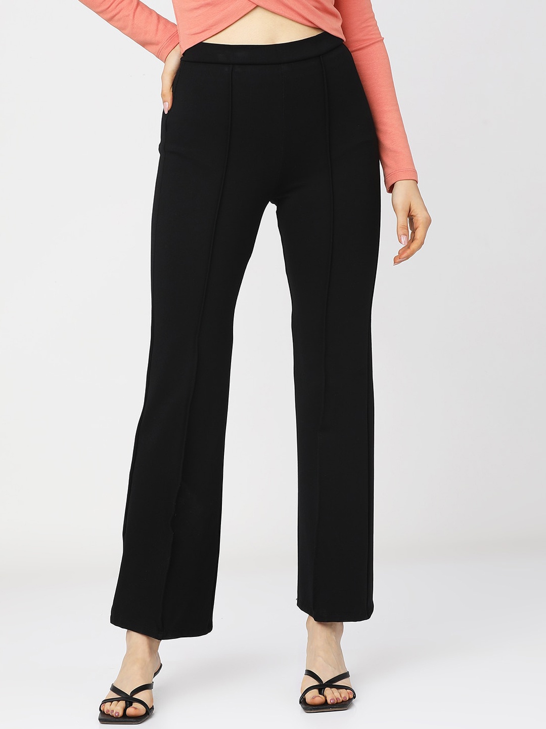 

CHIC BY TOKYO TALKIES Women Black Slim Fit Easy Wash Bootcut Trousers