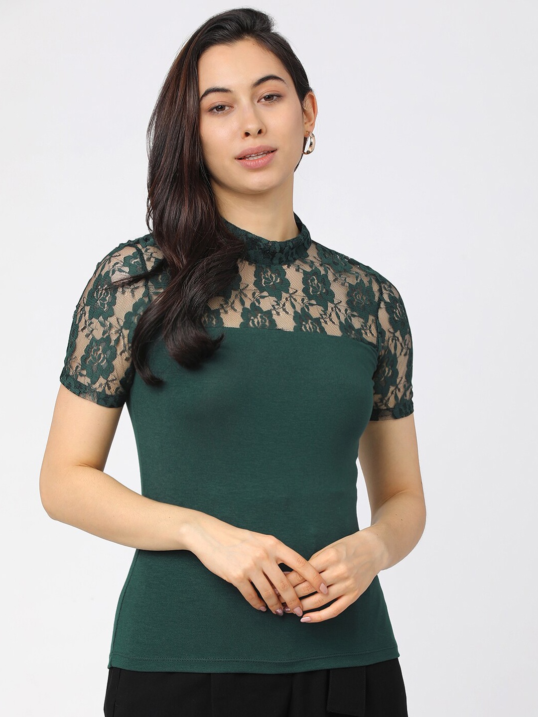 

Tokyo Talkies Green Lace Regular Top