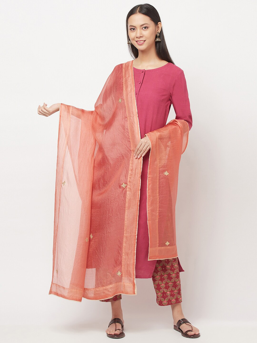 

Fabindia Coral Ethnic Motifs Embroidered Pure Silk Dupatta