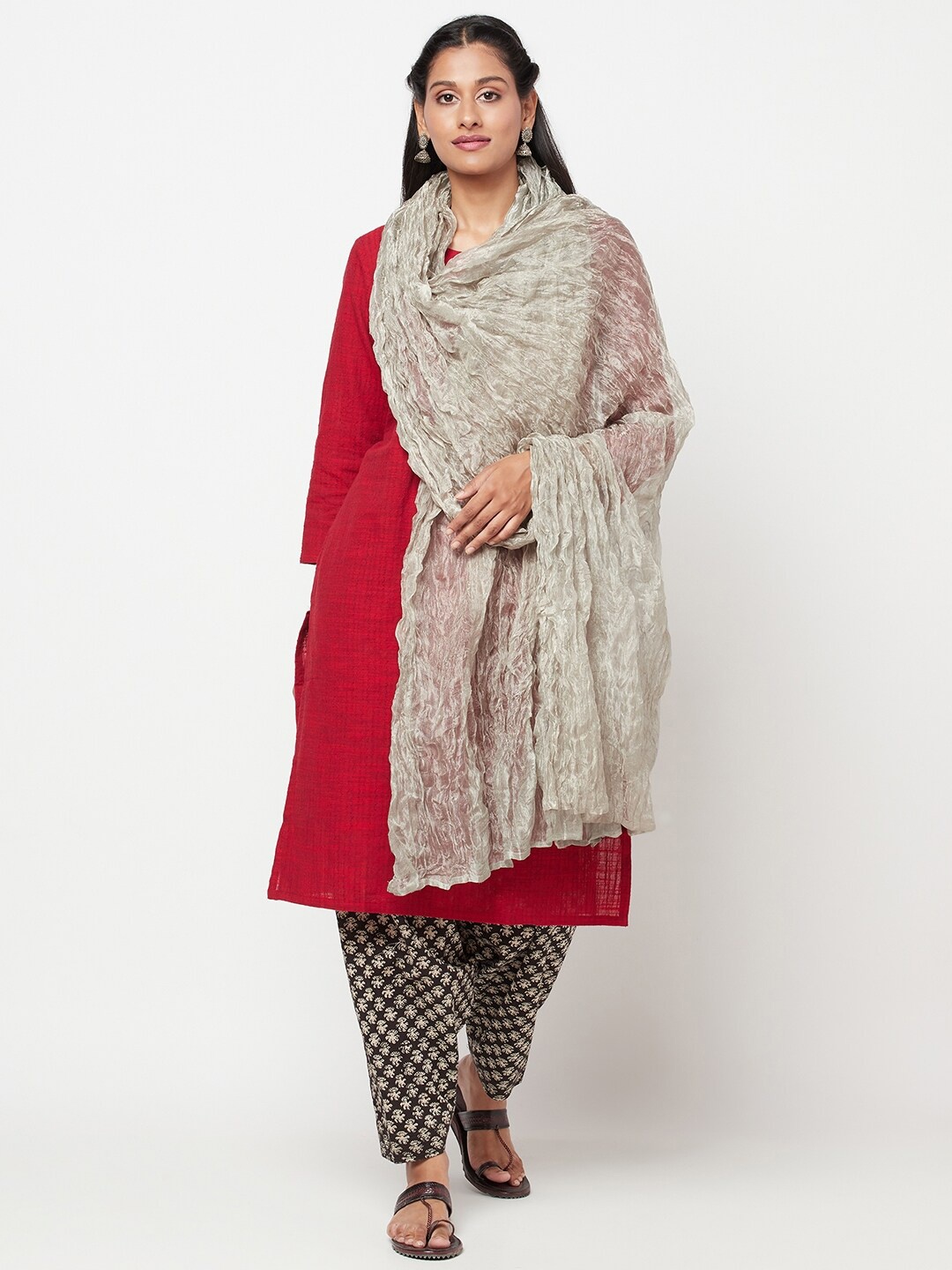 

Fabindia Silver-Toned Pure Cotton Crinkle Dupatta
