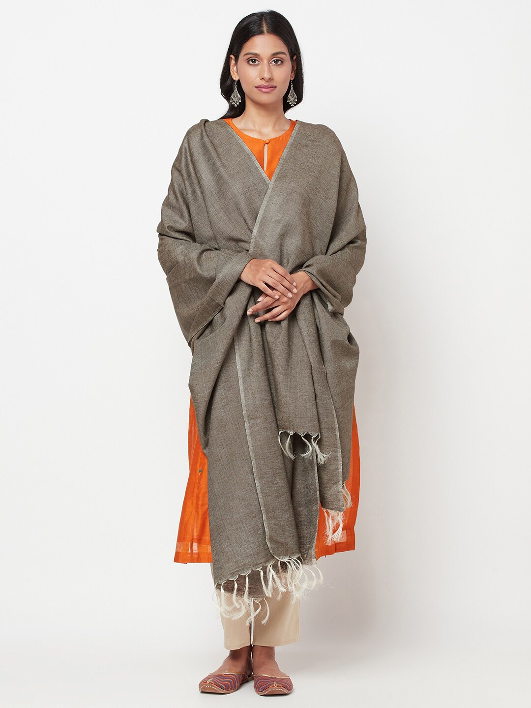 

Fabindia Women Grey Woven Designed Pure Silk Dupatta