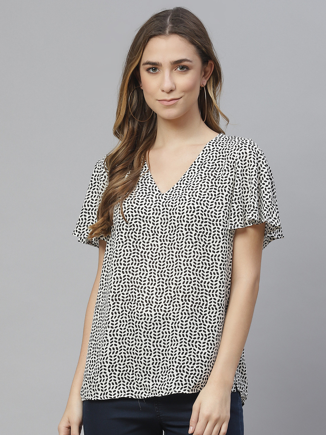 

Marks & Spencer White & Black Tropical Regular Top