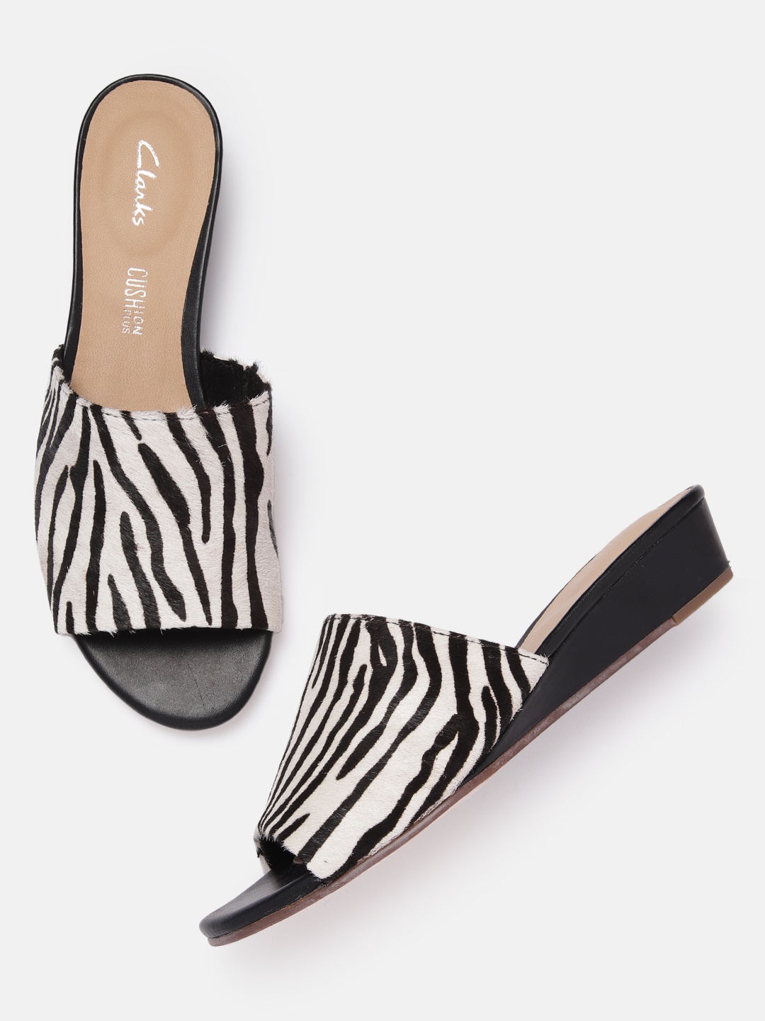 

Clarks White & Black Tiger Printed Leather Wedge Heels