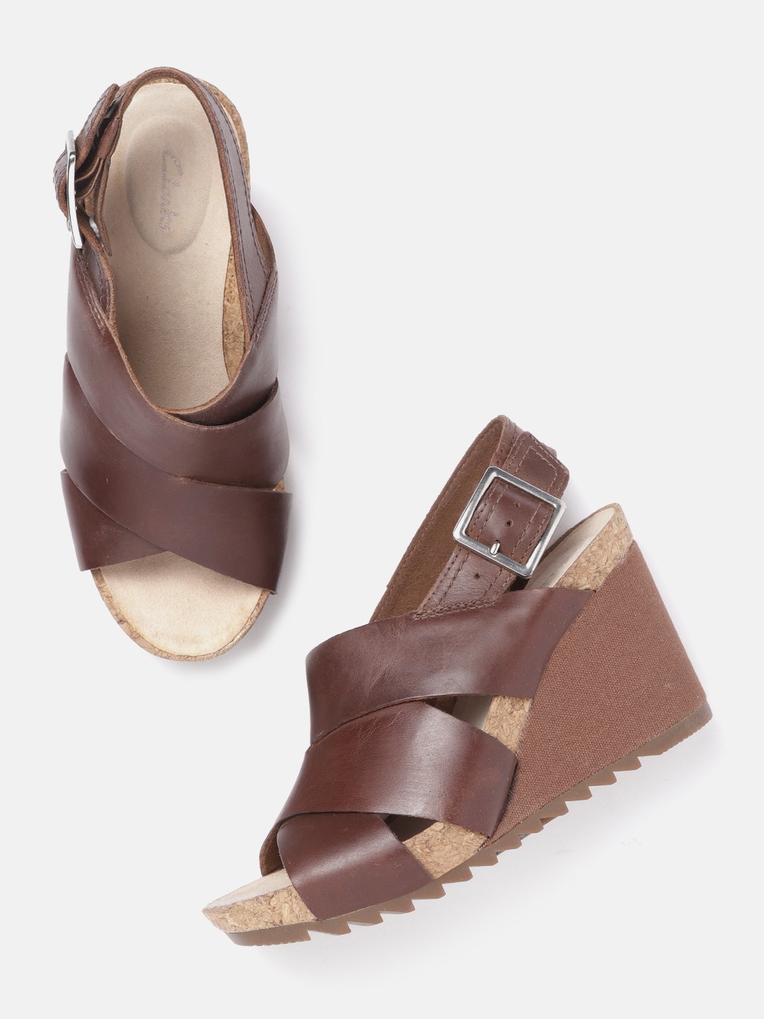 

Clarks Women Coffee Brown Solid Leather Wedge Sandals