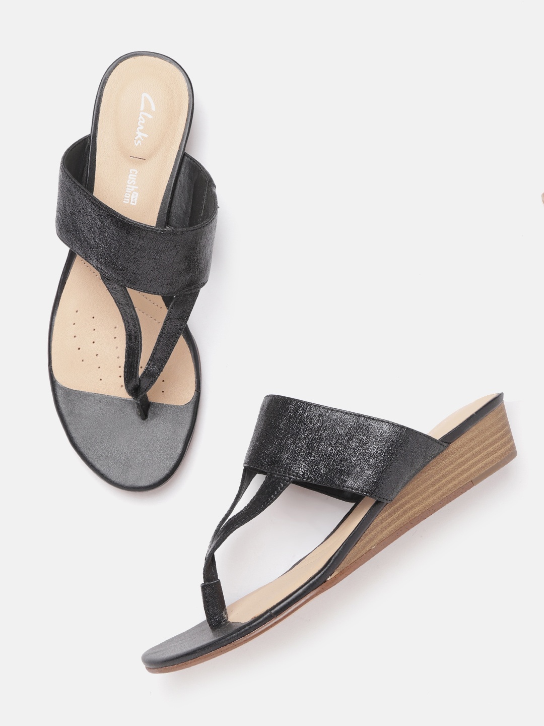 

Clarks Women Black Shimmery Leather Wedge Heels