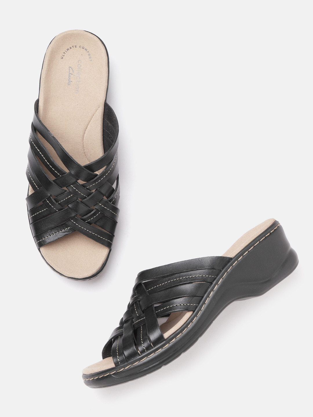 

Clarks Women Black Solid Leather Wedge Heels