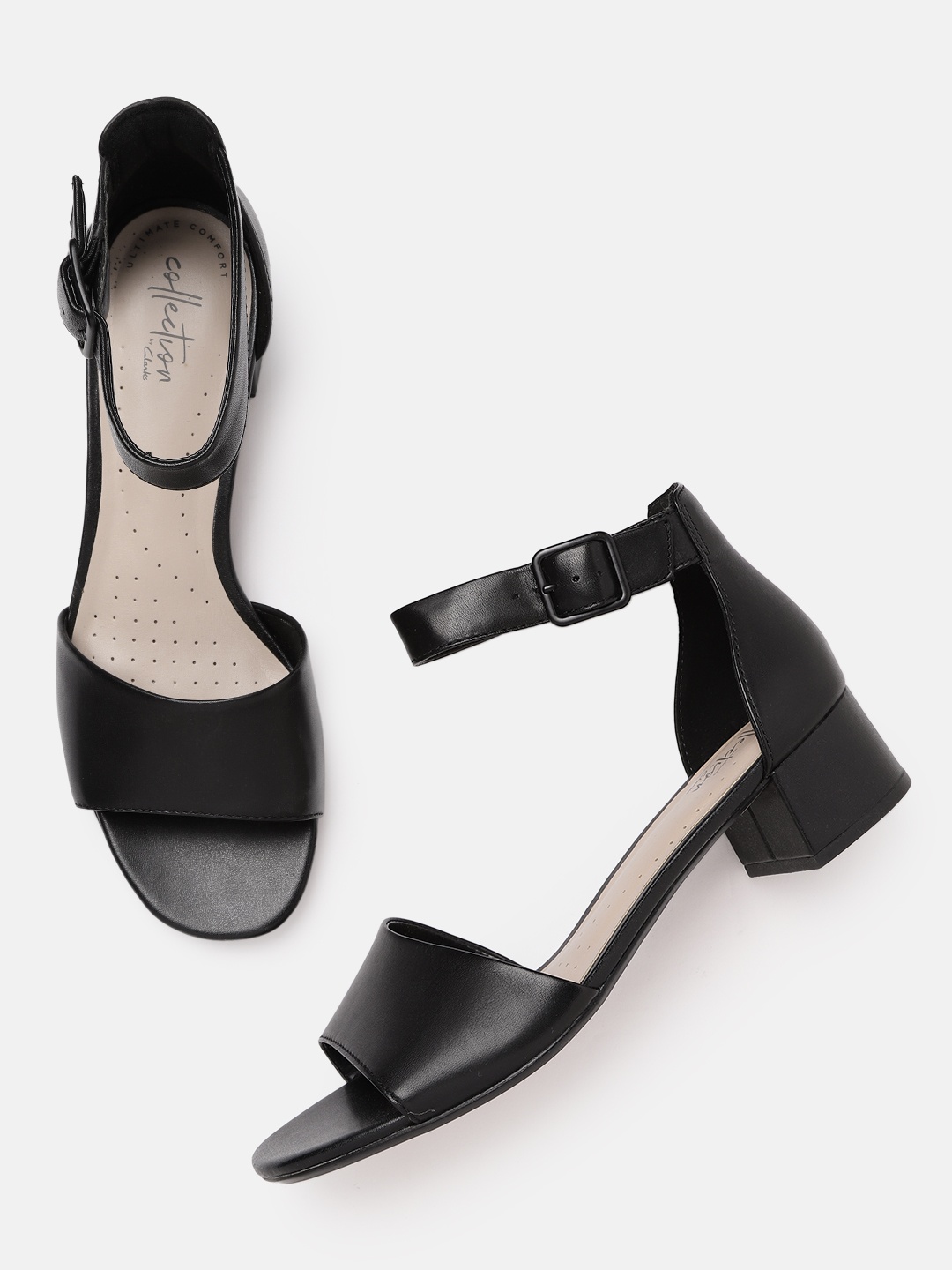 

Clarks Black Solid Leather Mid-Top Block Heels with Glossy Finish
