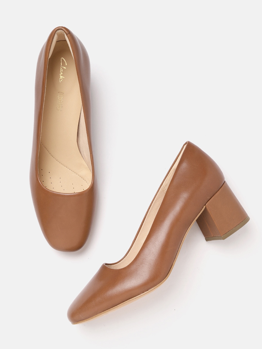 

Clarks Brown Leather Block Pumps