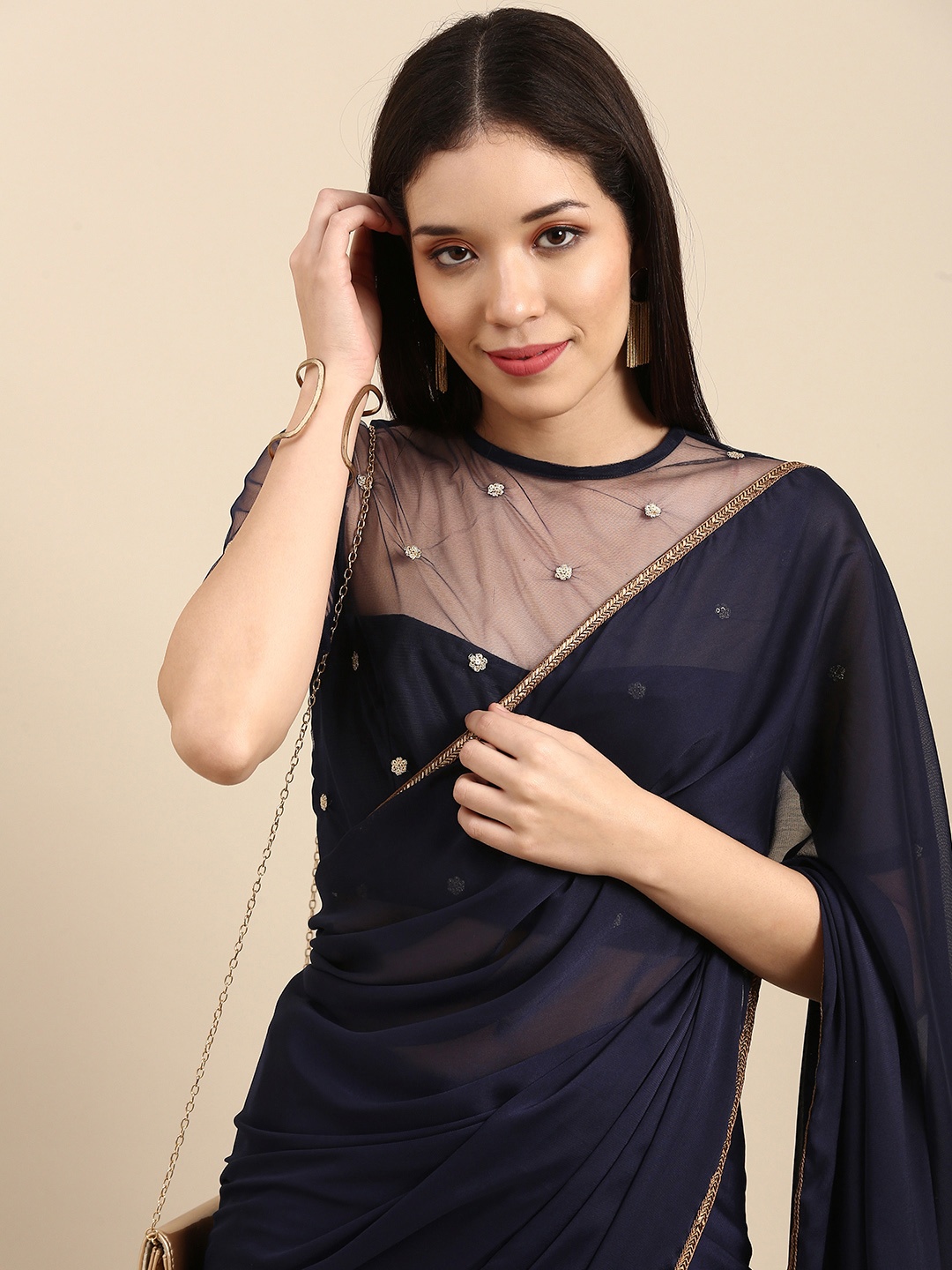 

Sangria Women Gotta Patti Border Saree with Embroidered Blouse Piece, Blue