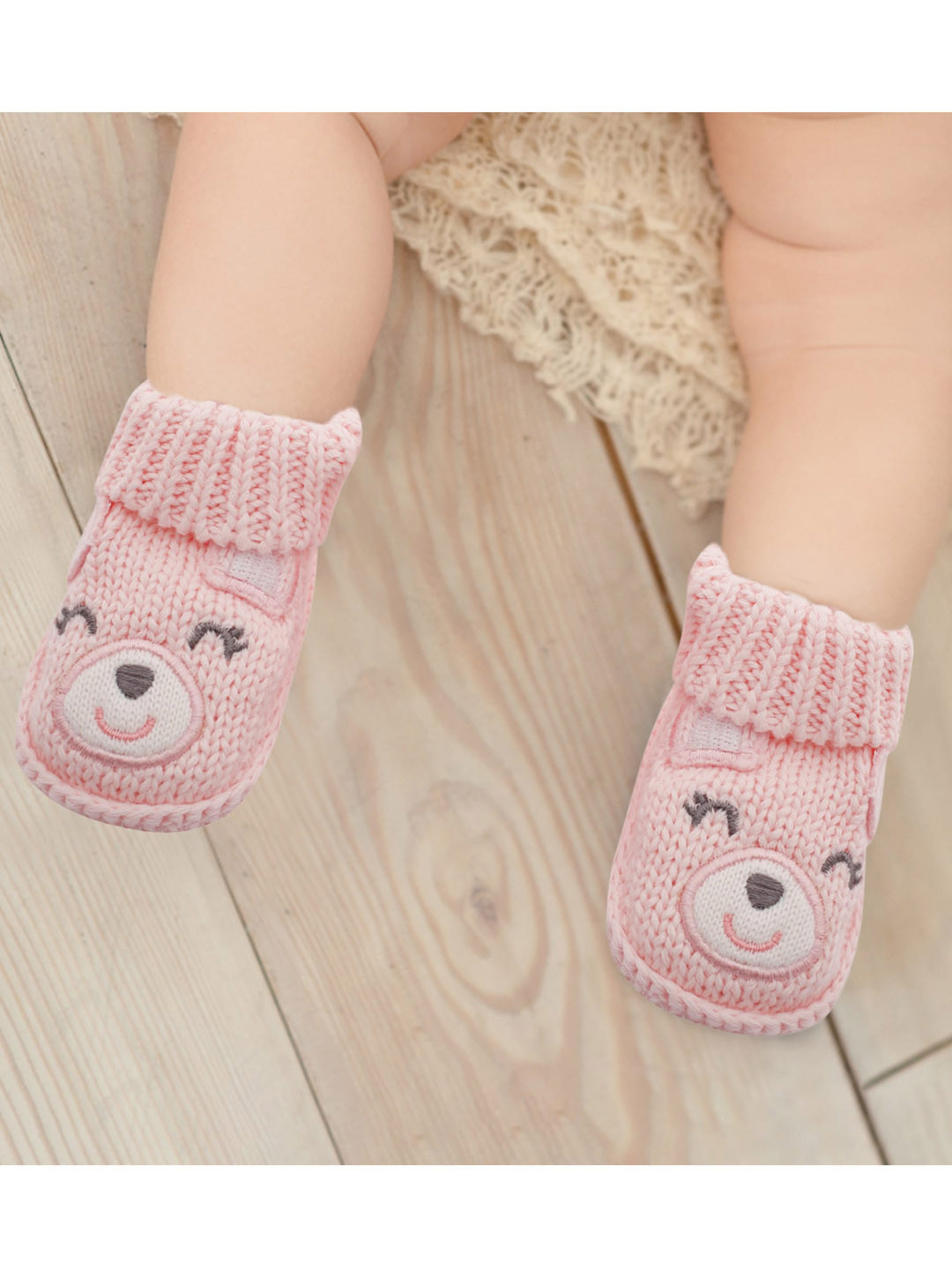

Baby Moo Infants Kids Pink & White Self-Design Socks Booties