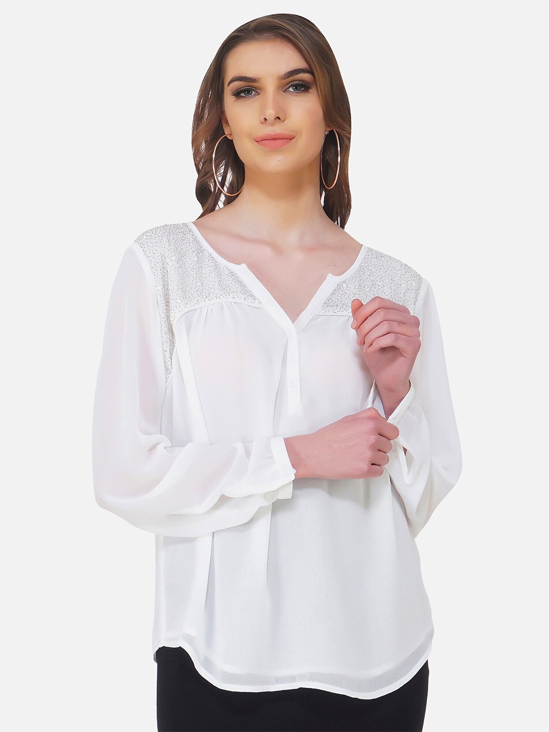 

ATTIC SALT White Georgette Regular Top