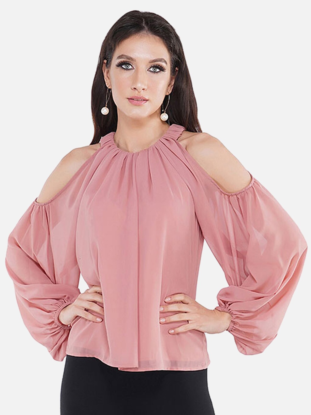

ATTIC SALT Pink Solid Georgette Top