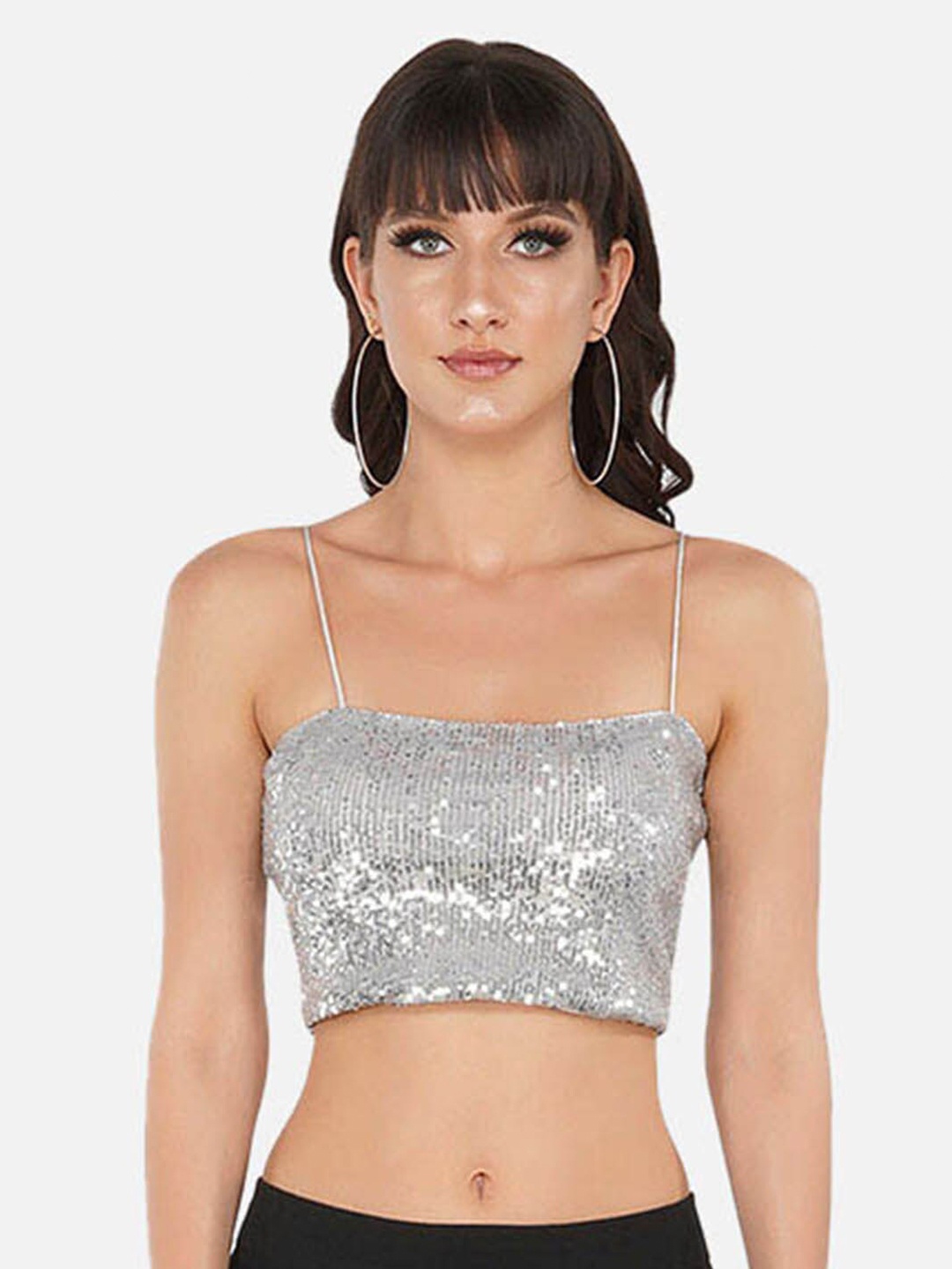 

ATTIC SALT Silver-Toned Embellished Georgette Bralette Crop Top